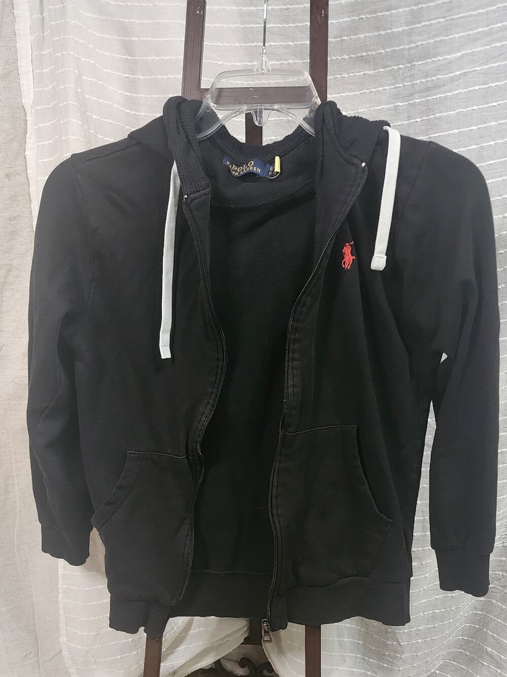 Polo Ralph Lauren Black Zip-Up Hoodie with Red Pony